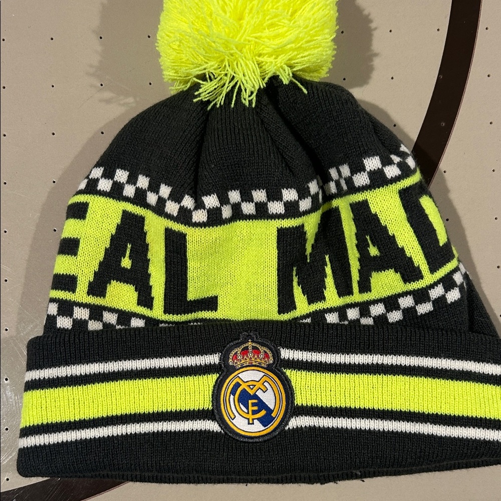 Real Madrid Black and Yellow Pom Pom Beanie